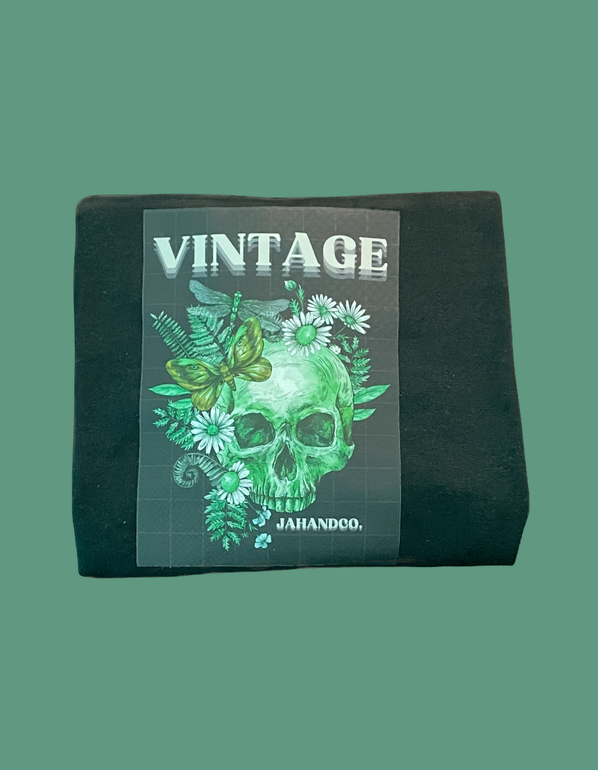 "Vintage" Floral green skull shirt